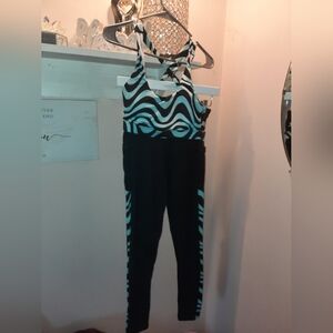 Shein Stylish Black and Blue Workout 2 Piece Never Too Late